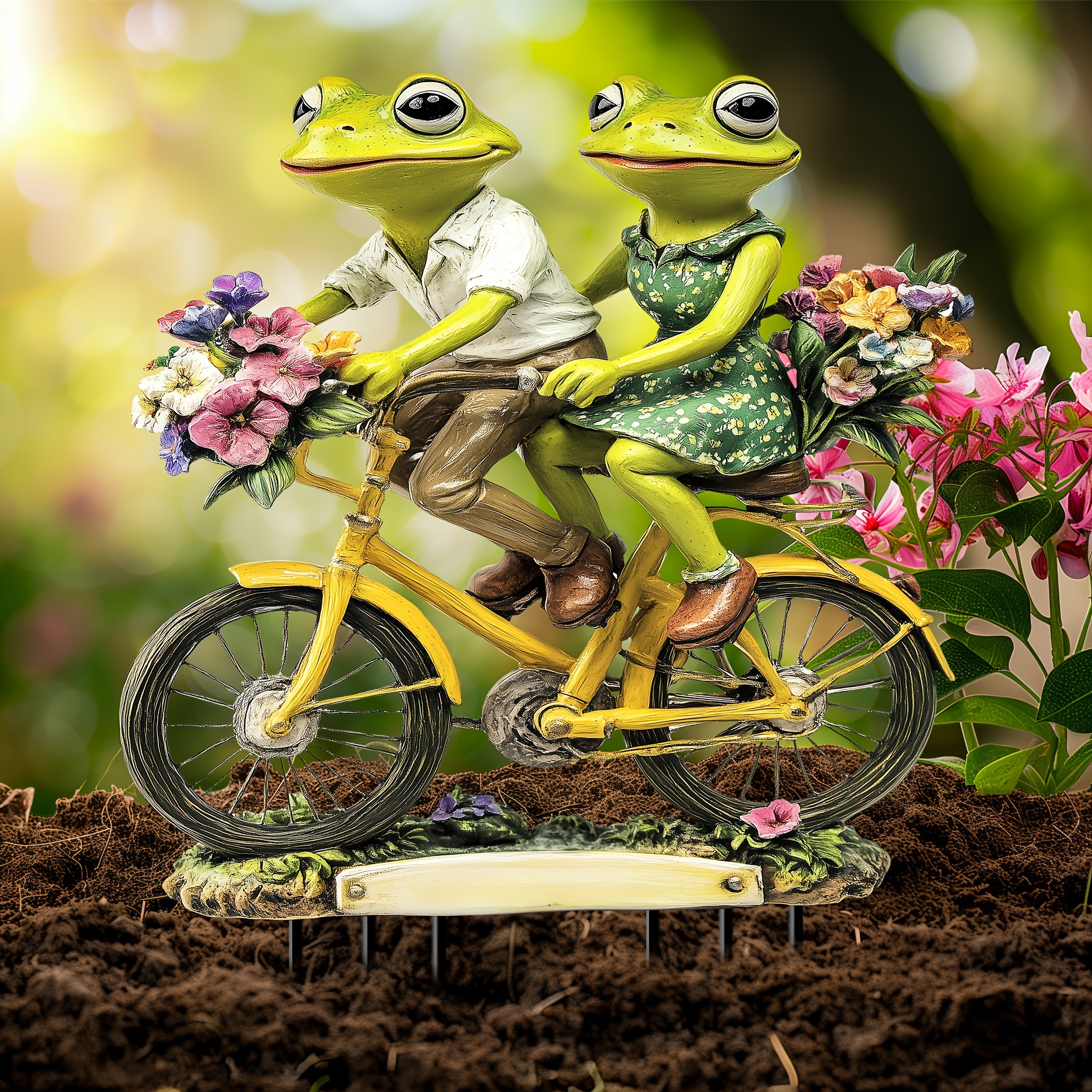 

Frog Couple Biking Garden Stake Suncatcher - 2d Acrylic Floral Bicycle Duo Decor Sign For Pots & Bonsai, Indoor Birthday Gift, Home & Garden Accent, Lawn Ornament - 11.8" X 7.9" - Pack Of 1