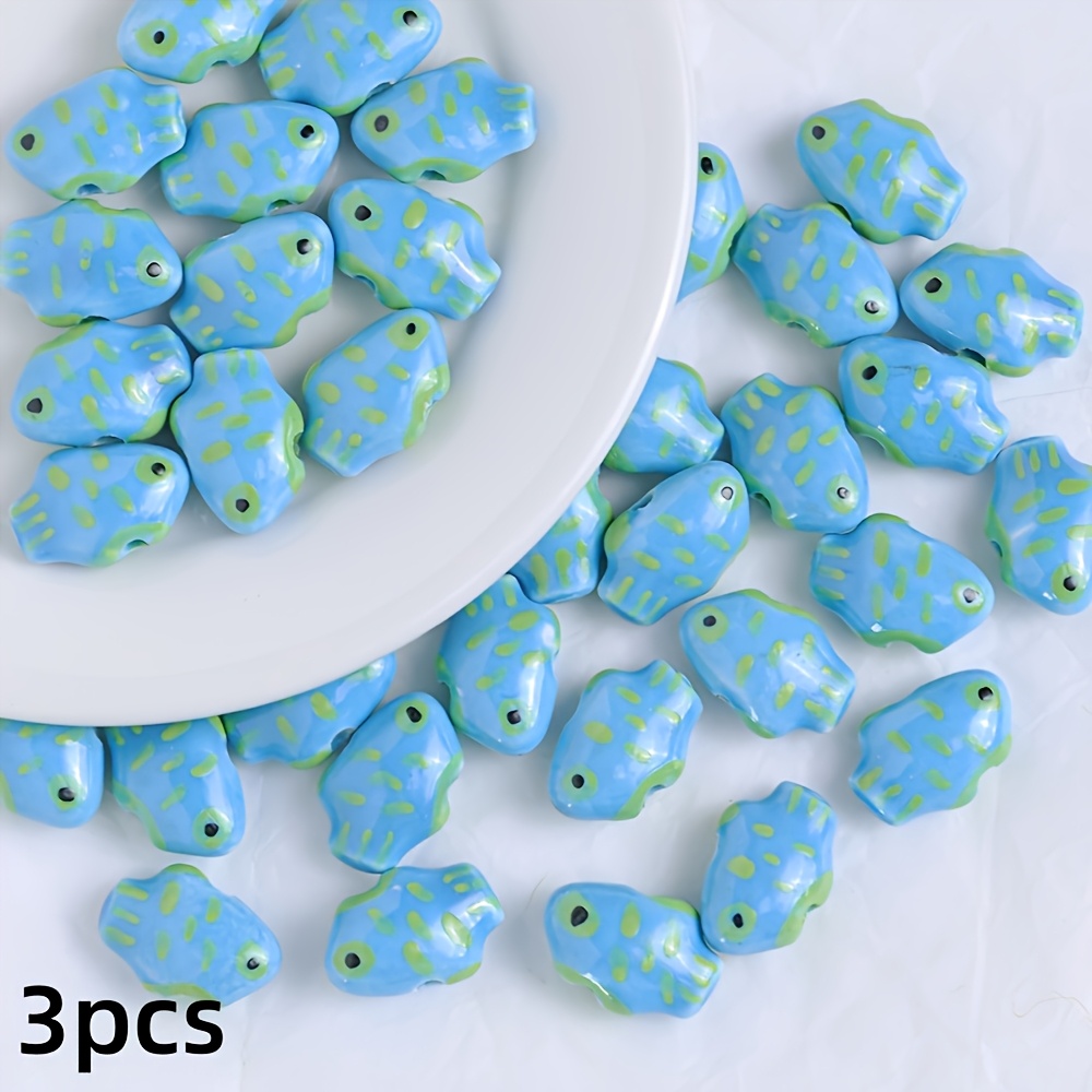3pcs Hand-Painted Ceramic Fish Loose Beads for Jewelry Decor