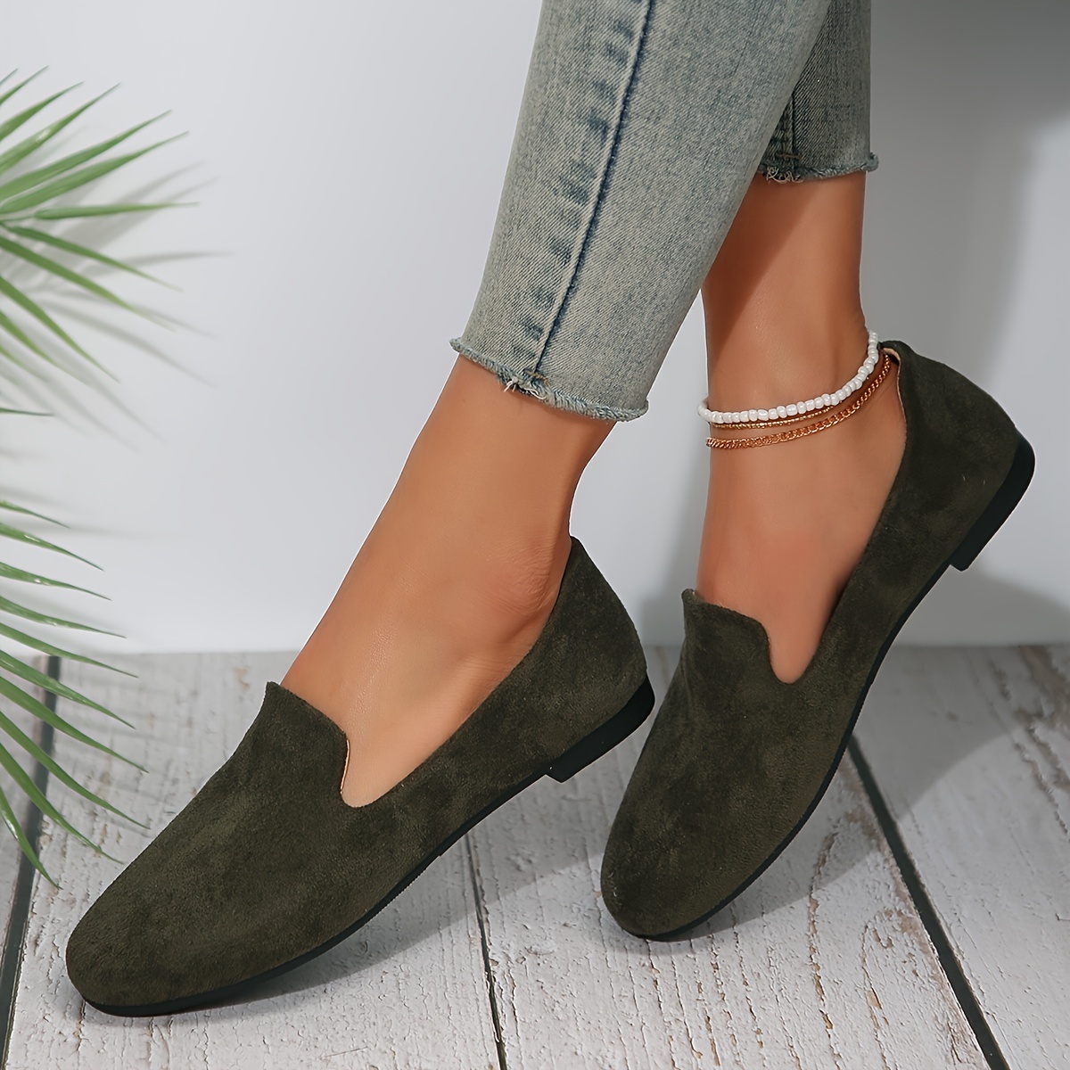 women's fashion slip shoes olive green casual flat Temu Chile - Main Image