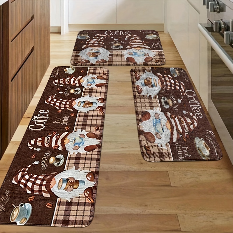 

2/3pcs Kitchen Decor Rug Set - Coffee & Designs, Soft Flannel, Stain & Slip Resistant, Easy Clean For Living Room, Dining, Bathroom, Entryway