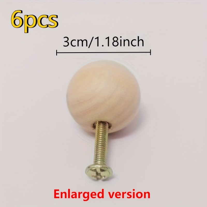 6/12pcs Solid Wood Round Ball Handle Wooden Single Hole Drawer Pulls, Minimalist Chinese Style Home Decorative Cabinet Door Handles With Screws