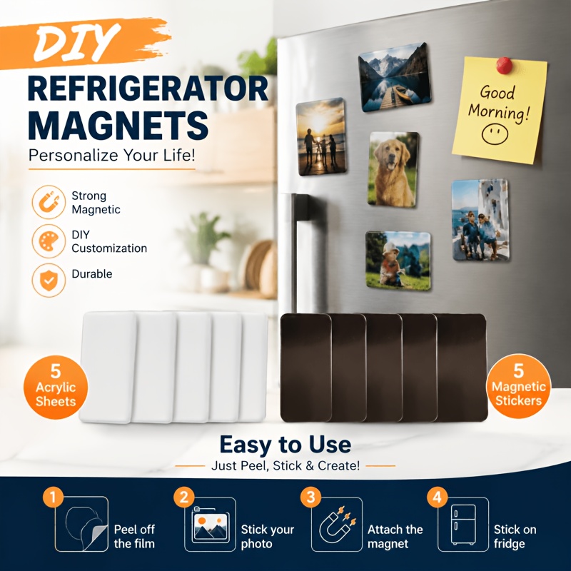 Multiple Specifications Blank Acrylic Fridge Magnets, Self-adhesive Mini Magnetic Photo Frames Handmade Picture Stickers, Couple Commemorative Gift