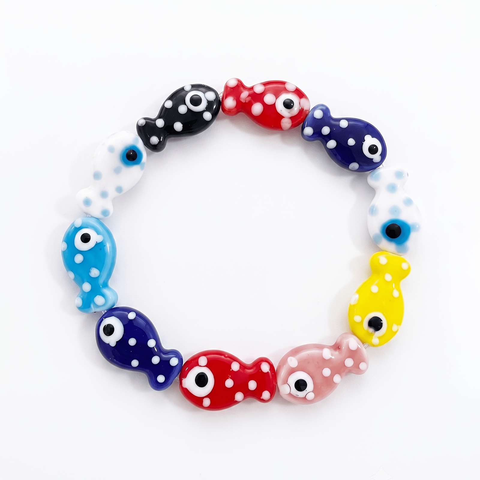 TEMU Pulsera elástica para mujer con diseño de peces a rayas, a con lampwork y dijes de peces de dibujos animados, pulsera elástica con accesorios