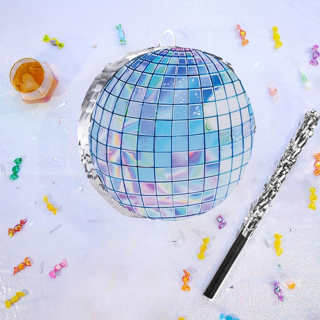 4pcs Disco Ball Shaped Pinata Set with Bat and Confetti
