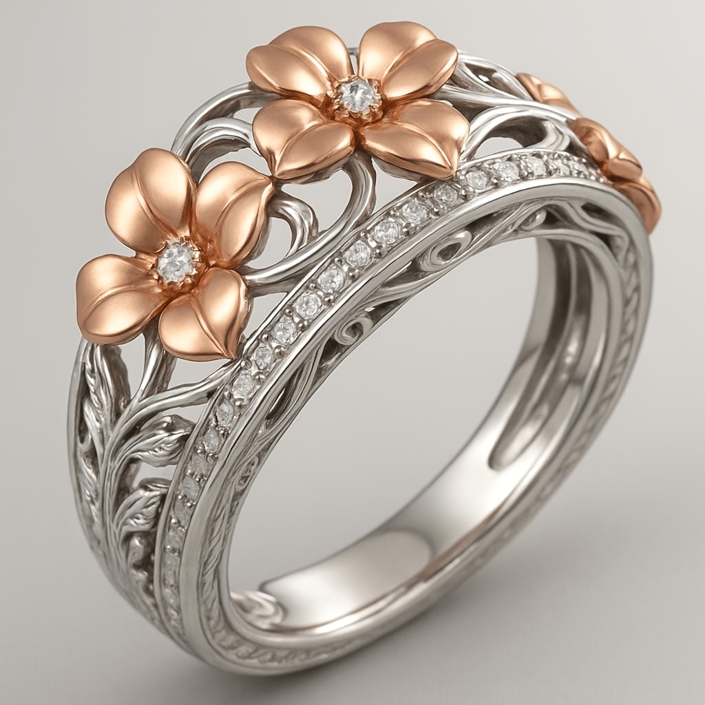 Women's Vintage Two-Tone Hollow-Out Floral Branch Ring