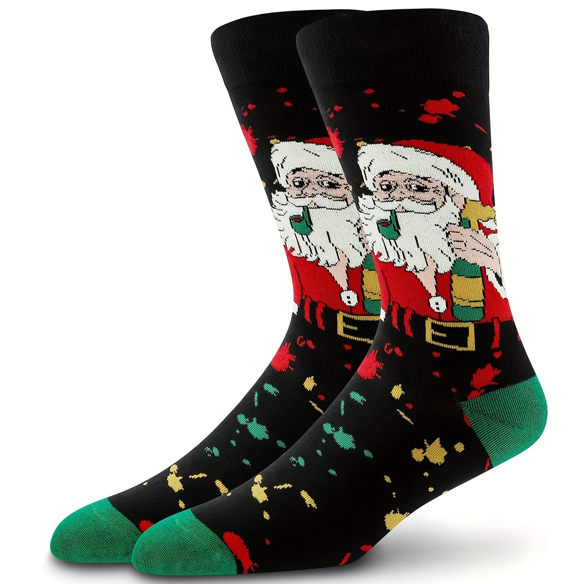 

1 Pair Unisex Christmas Santa Claus Mid-calf Socks, Festive Holiday Pattern, Warm Comfortable , Knit Fabric, 95% Polyester 5% Spandex, Hand Wash Only, Gift