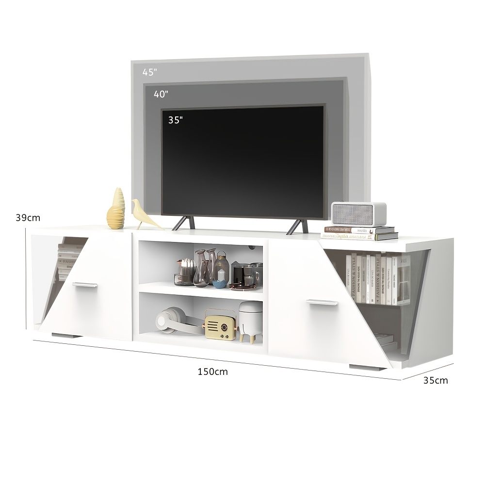 Tv Cabinet Stand, 150cm Modern Tv Unit With Led Light Entertainment Unit Cupboard With Storage Furniture For Living Room Bedroom For 32 40 43 60 65 Inch 4k Tv, White