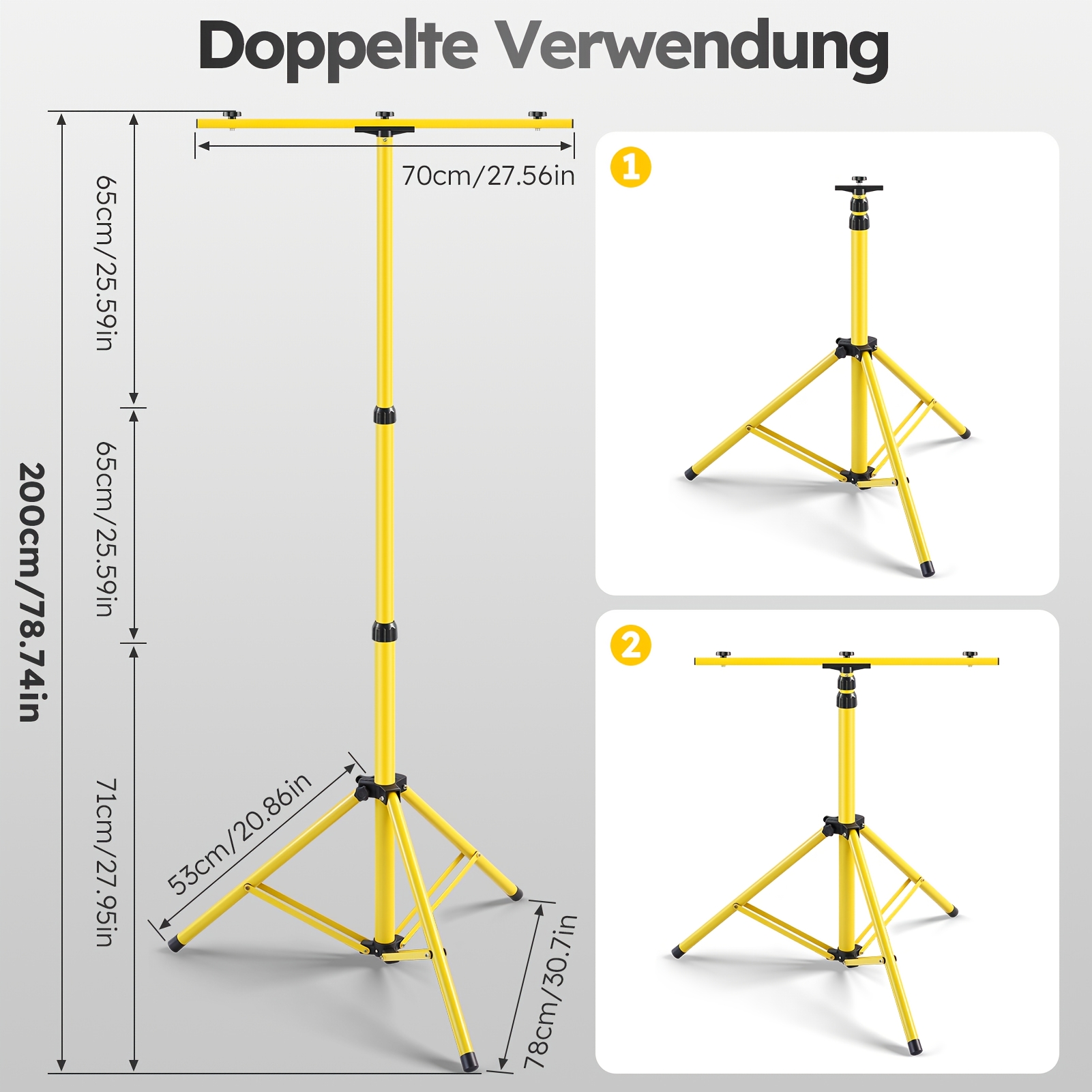Image of Floodlight Stand, Studio Lighting Stand, Height-adjustable, Stable Tripod Design, Foldable For Storage
