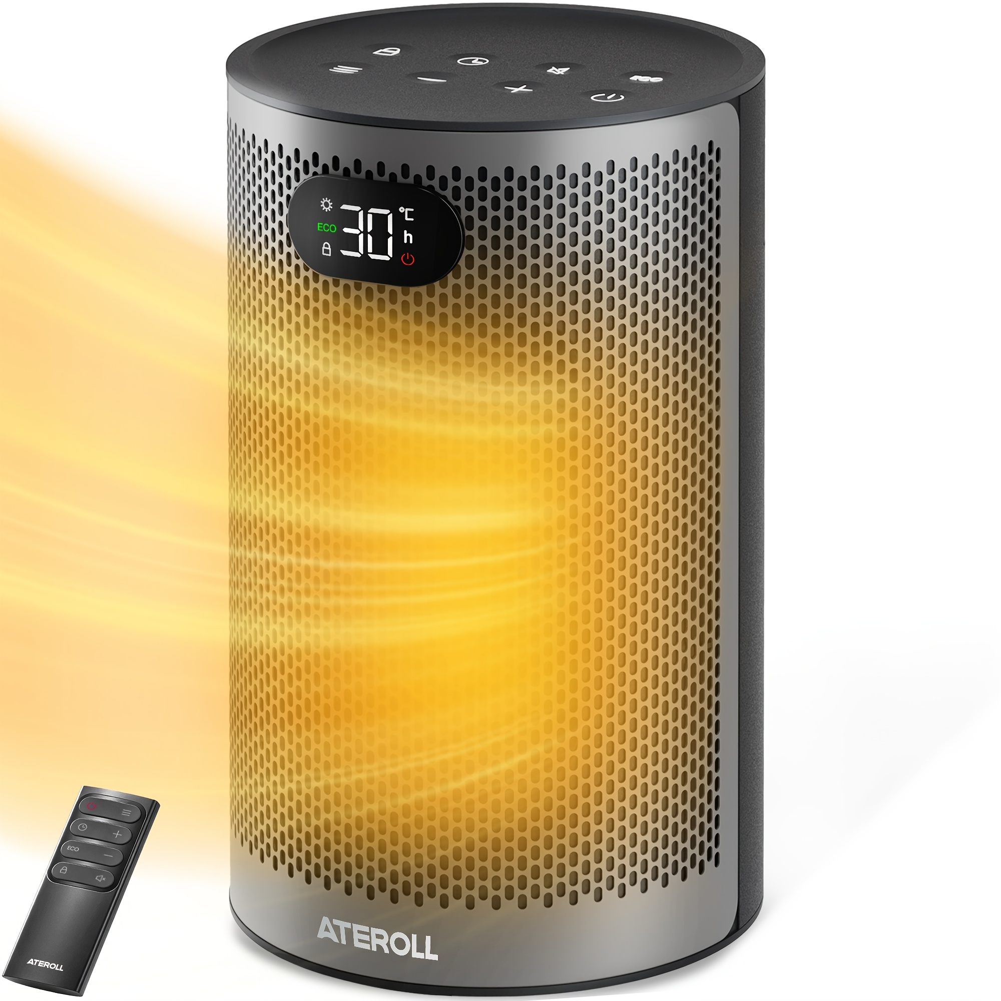 Image of Ateroll Space Heater For Home, Ptc Ceramic Electric Heater With Remote Control, Portable Heater Mode, And Tip-over Protection, 32db Quiet Desktop Heater For Bedroom, Office, And Living Room