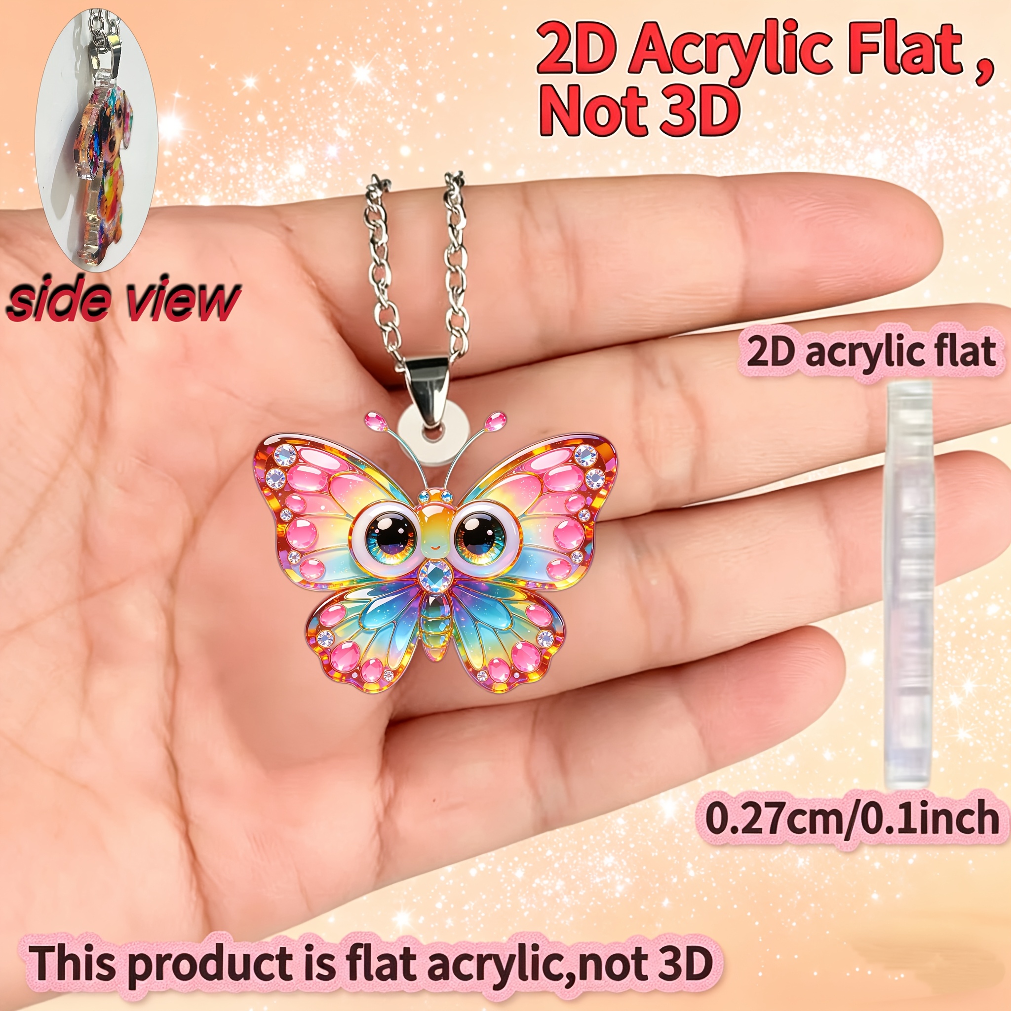 Butterfly Pattern Acrylic Necklace, Unisex Gift