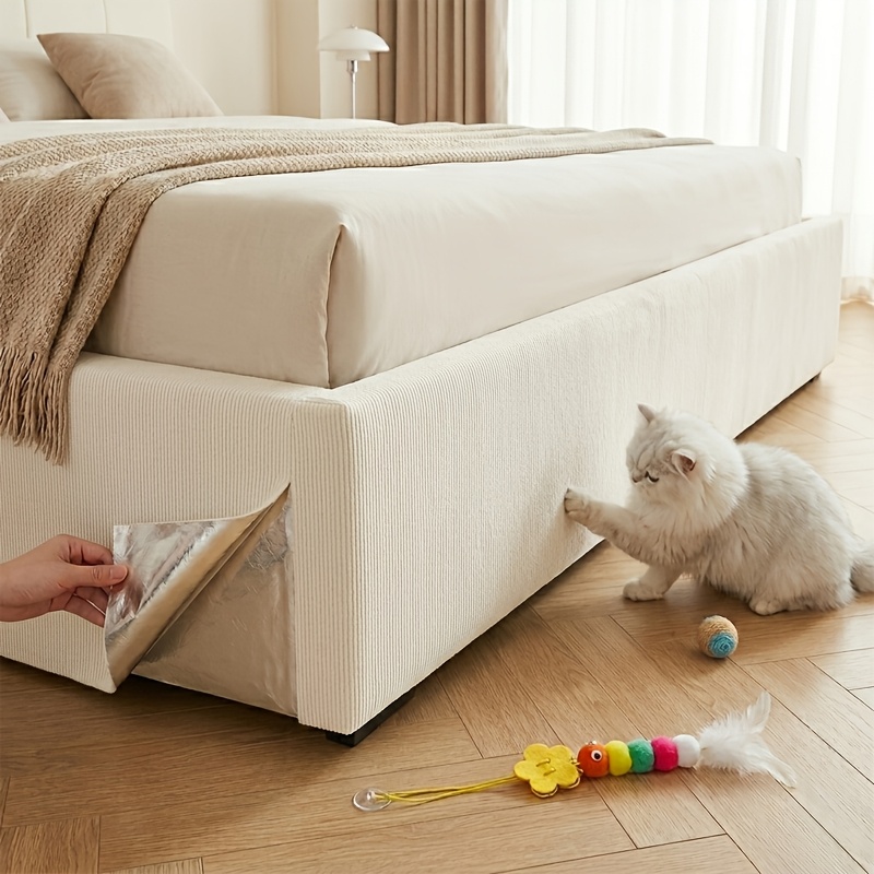 TEMU New 2pcs Combo Style Self-adhesive Bed Bottom Cat-proof Anti-scratch 2-in-1 Mat Ultra-long Durable Fabric With 1pc Random Color Worm Cat Toy