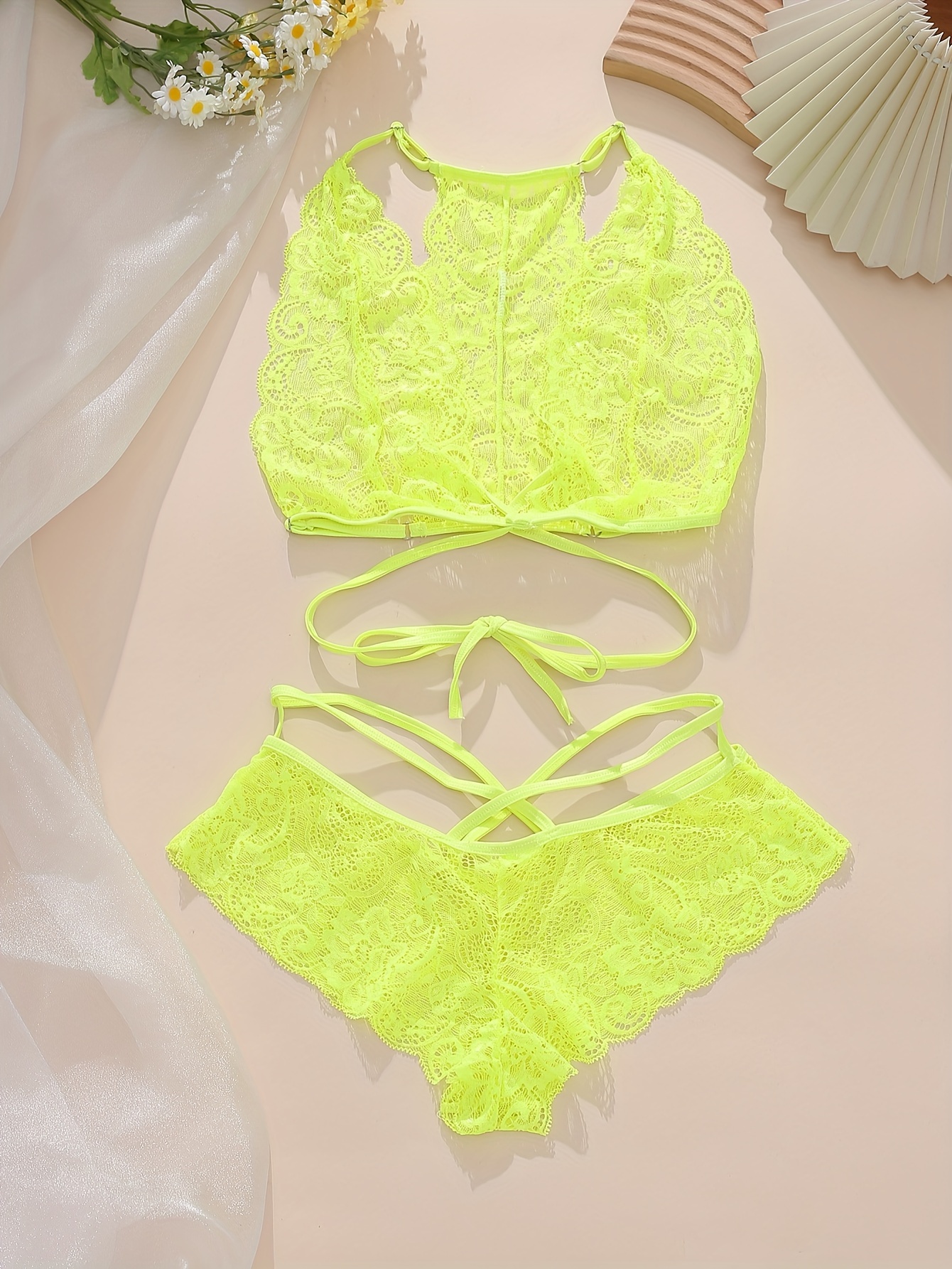 Nude top and panties with a neon trim Obsessive Lingerie sets