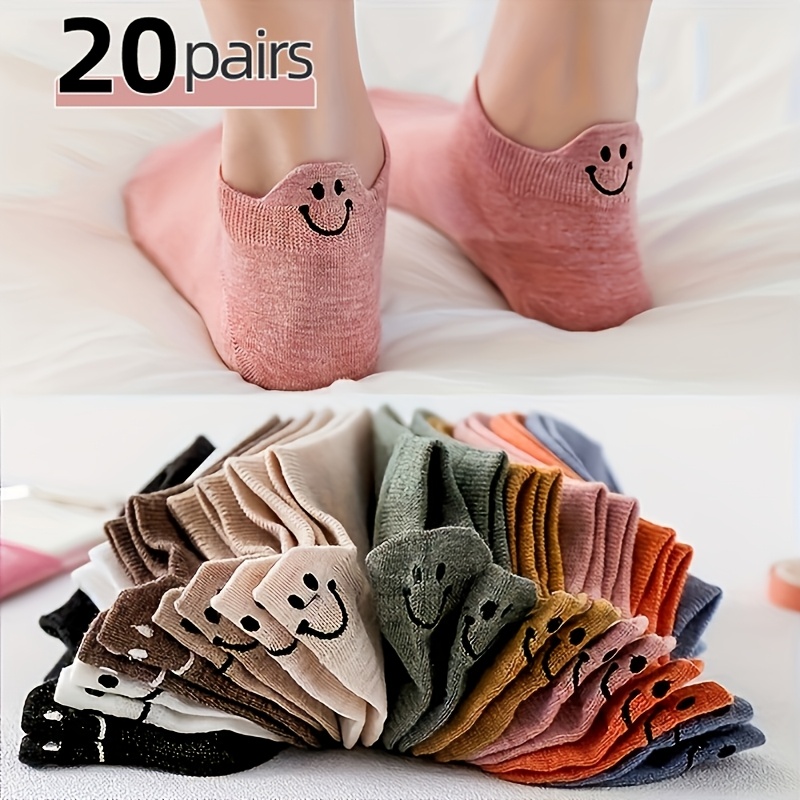 E-shop 5/10/20 Paar süße Gesichtsmuster Socken, einfache atmungsaktive Low-Top-Socken für Freizeit & Sport, geeignet für Damen und Herren, Geschenkidee
