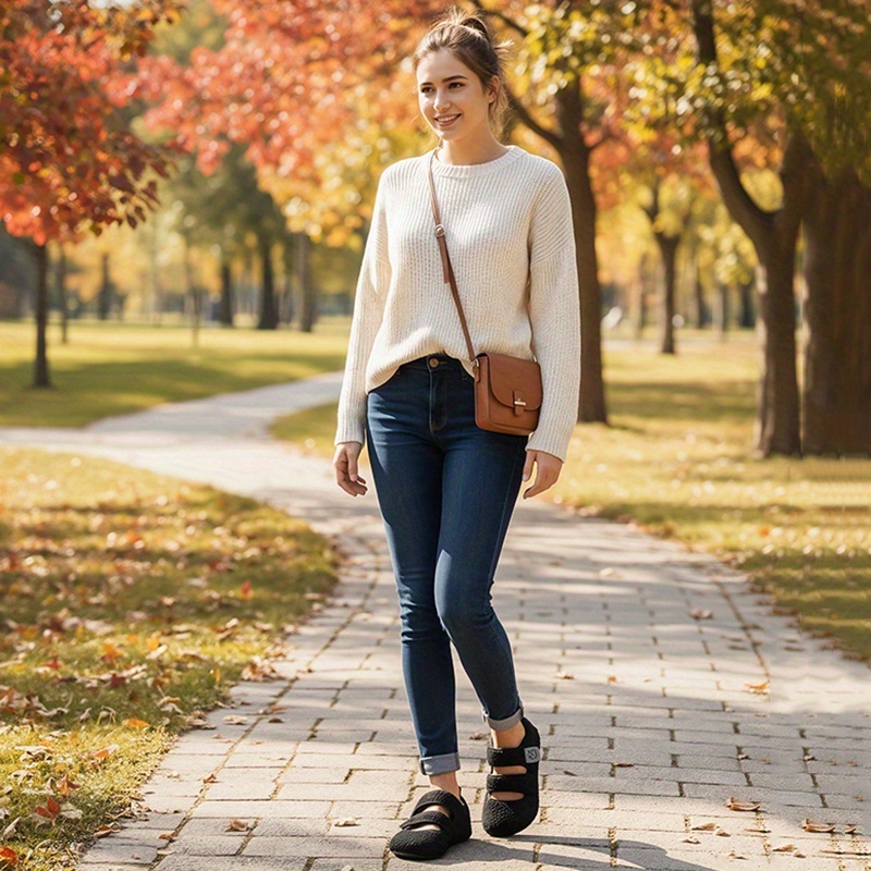 Women'S Plush Flat Shoes | Indoor & Outdoor with Rubber Sole, Hook-and-loop Fastener, Solid Color Fabric Upper and Insole, Non-slip, Low Top