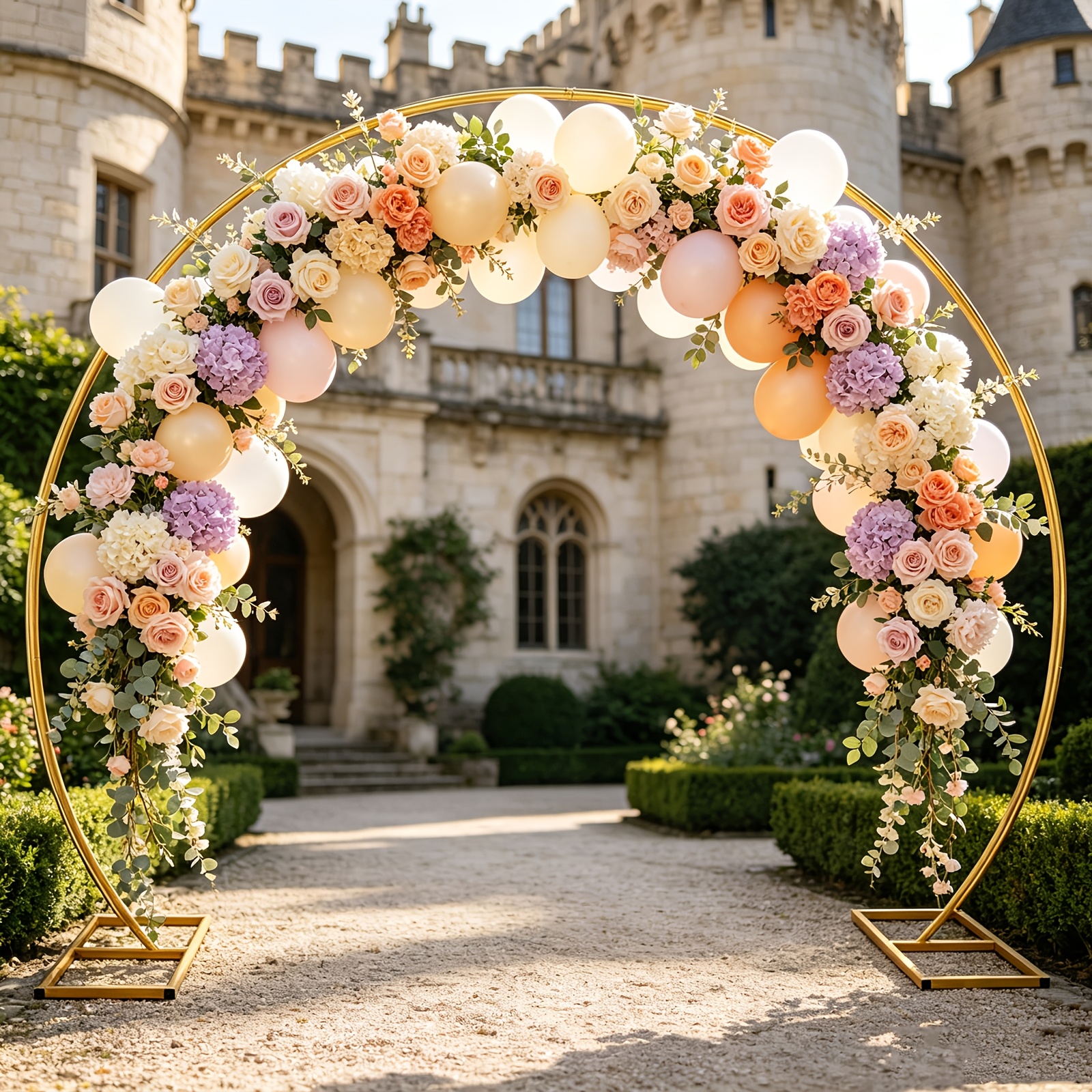 TEMU . 2,5 m x 2,3 m große Bogenhalterung, goldene runde Hintergrundhalterung, Hochzeitsbogenrahmen, geeignet für Hochzeit, Valentinstag, Geburtstag,