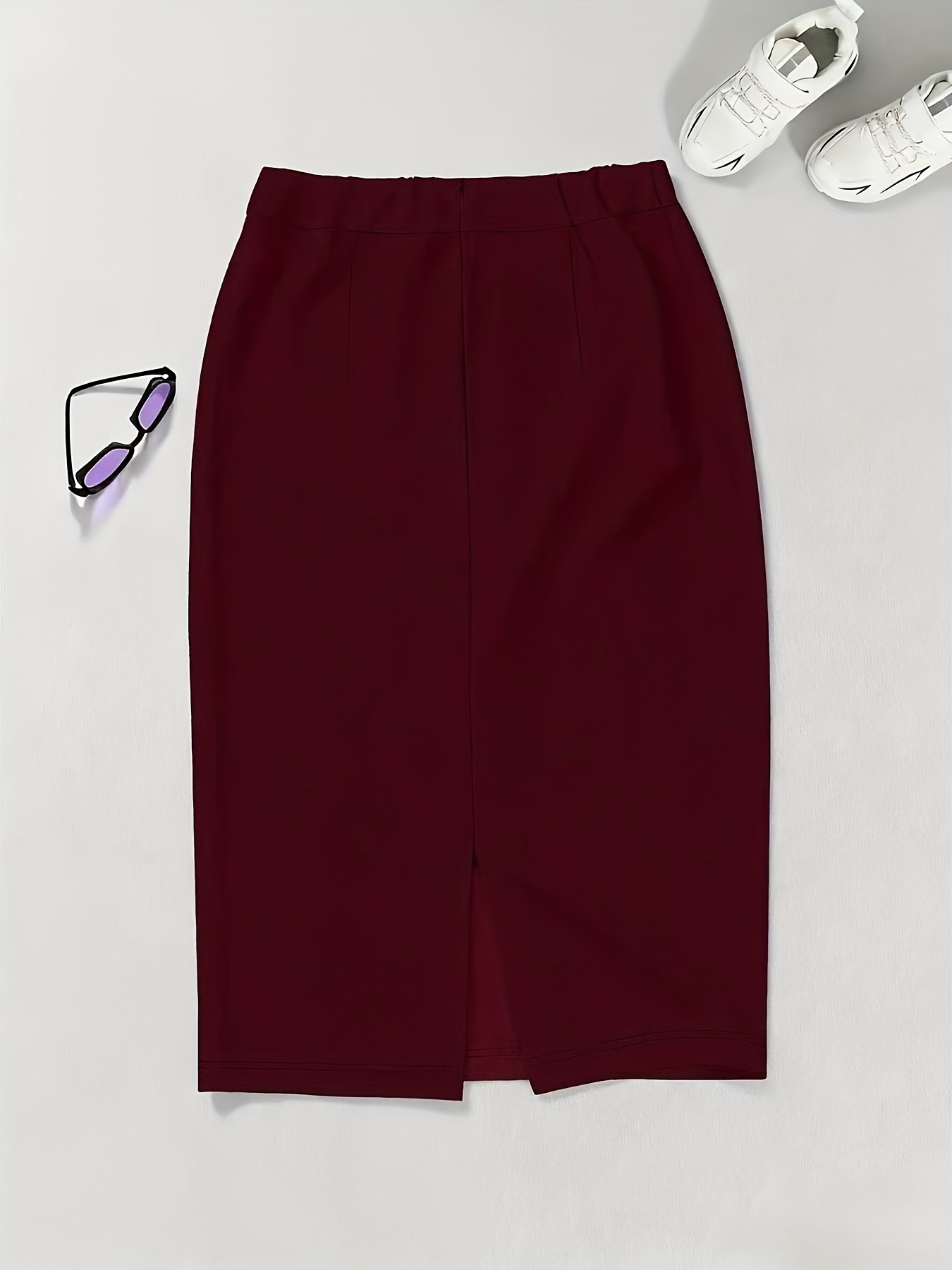 Solid High-Waisted Pencil Skirt in Gemstone Rose