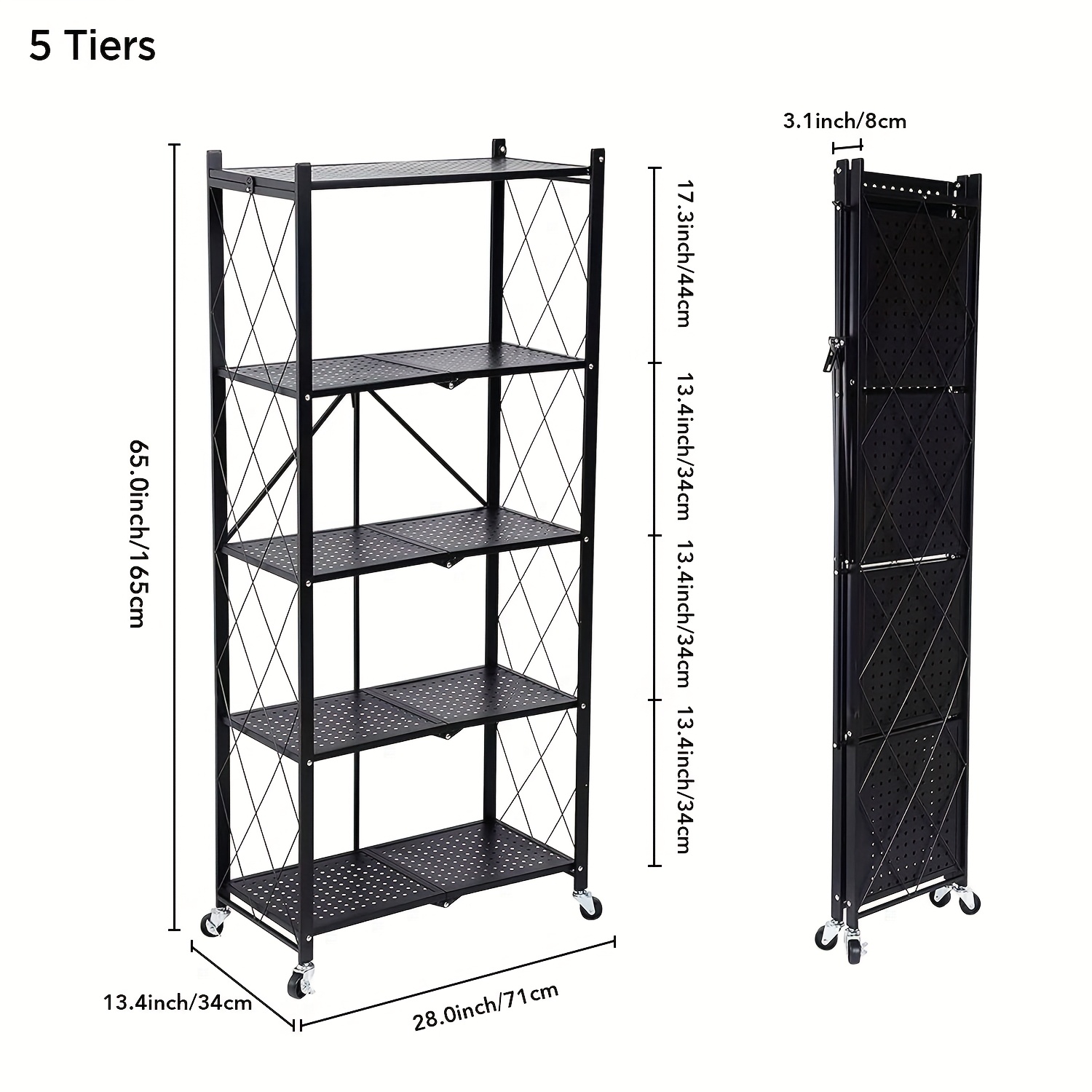 TEMU 4-shelf Or 5-shelf White Heavy-duty Folding Storage Shelf - Large Foldable Metal Shelving Unit With Locking Wheels, Pre-assembled Carbon Frame,