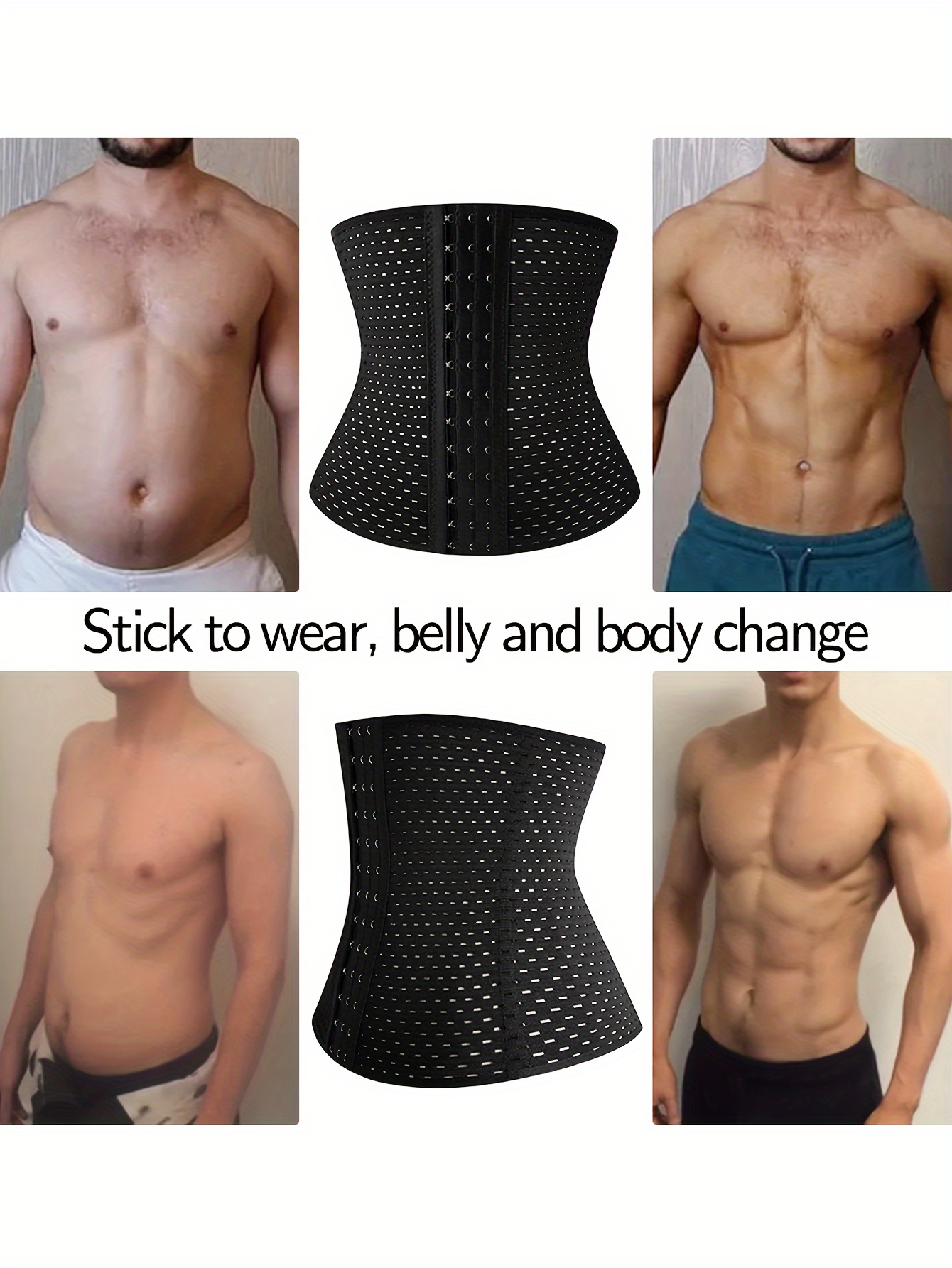 1pc Men's Breathable Mesh 3 Row Buckle 4 Steel Bone Shaping Waist Tummy Control Belt Seal Suitable For Daily Dressing