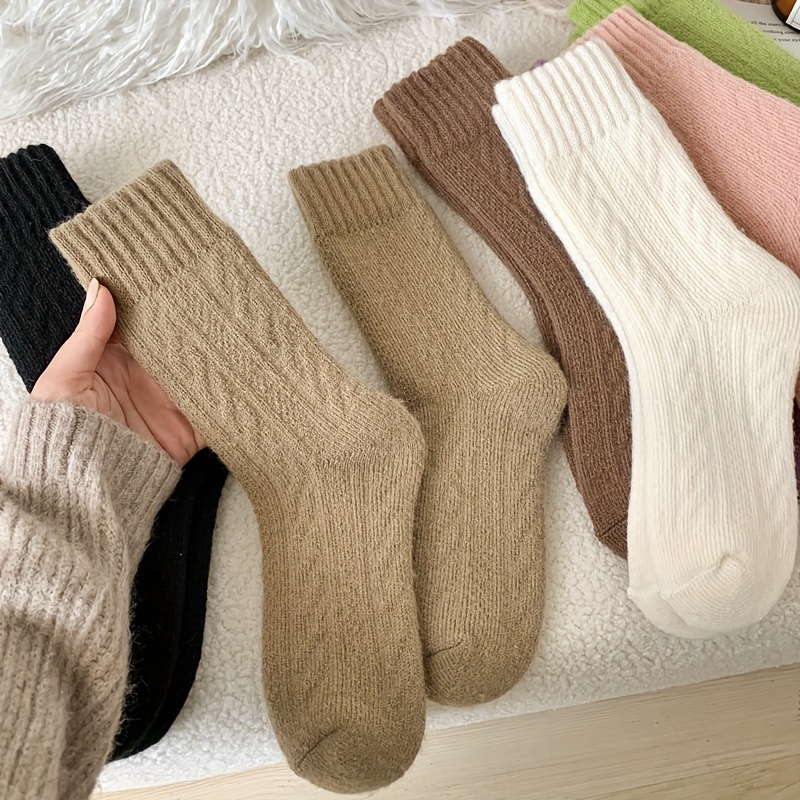 

5 Pairs Solid Terry Socks, Simple & Warm Mid Tube Socks, Women's Stockings & Hosiery