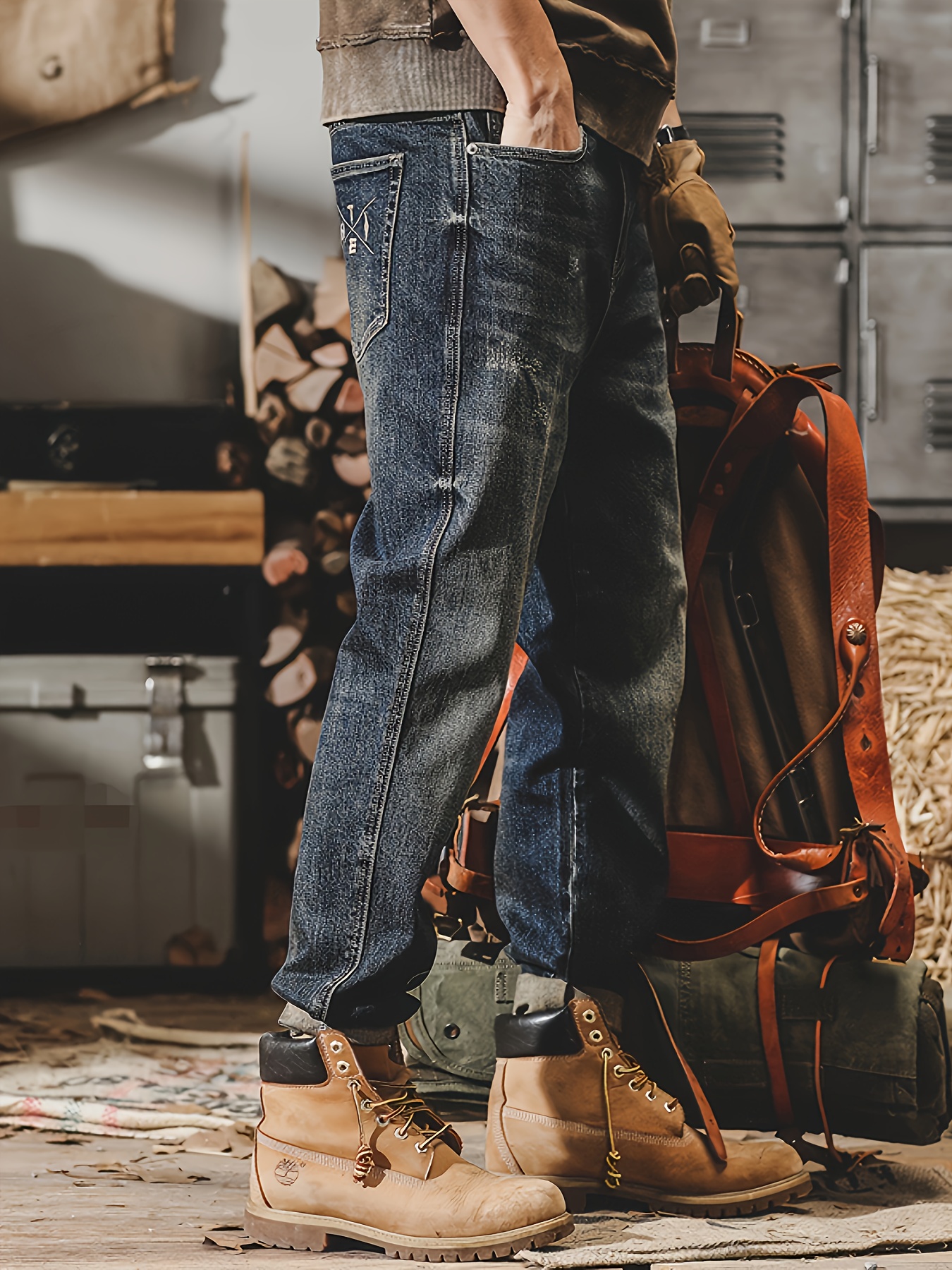 mens stylish denim jeans straight leg casual Temu Bahrain