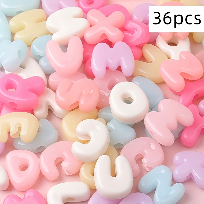 TEMU 36pcs 22 X 24mm Color Mixed Macaron Letter Beads Mixed Random Letter Beads Soft And Cute Cream Acrylic Beads Phone Chain Pendant Handmade Bead