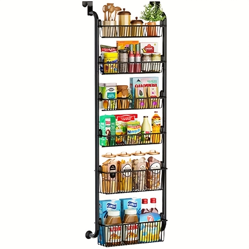 TEMU 6 Layers Pantry Over The Door Organizer With 2 Suction Cups, Metal Over The Door Spice Rack With Adjustable Baskets, Behind Door Organizer