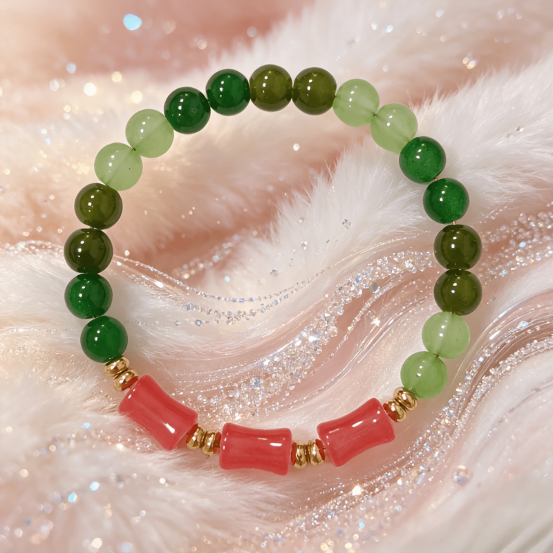 Gradient Green Toned Beaded Bracelet, Versatile Daily Accessory