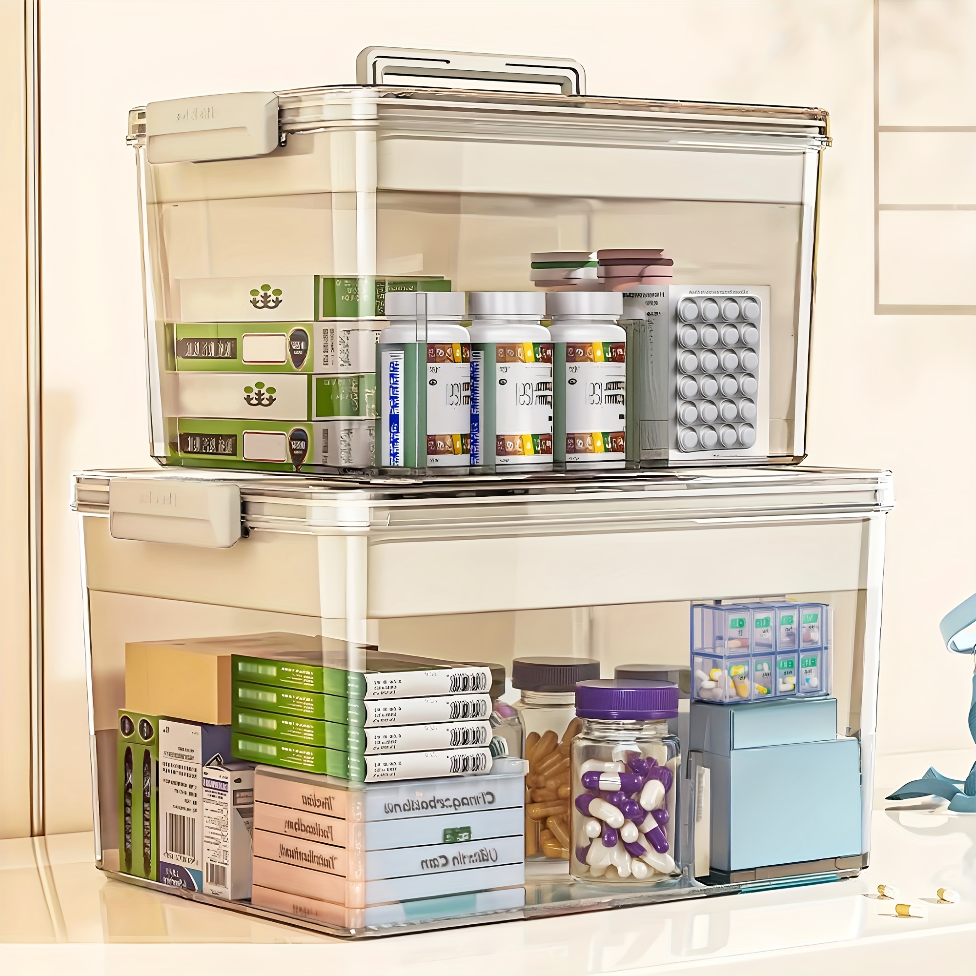 TEMU 2pcs Medicine Box Medicine Storage Box Medicine Box, Buy-one, Get-one-free, Household Transparent Large Capacity Portable Medical Small Medicine