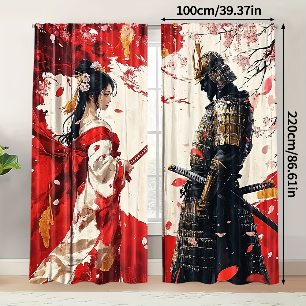 TEMU 2pcs, Rideaux Populaires Toutes , Japonais et Geisha, Polyester, Parfaits pour Salon, Chambre, Décoration de Bureau, Faciles à Accrocher, (