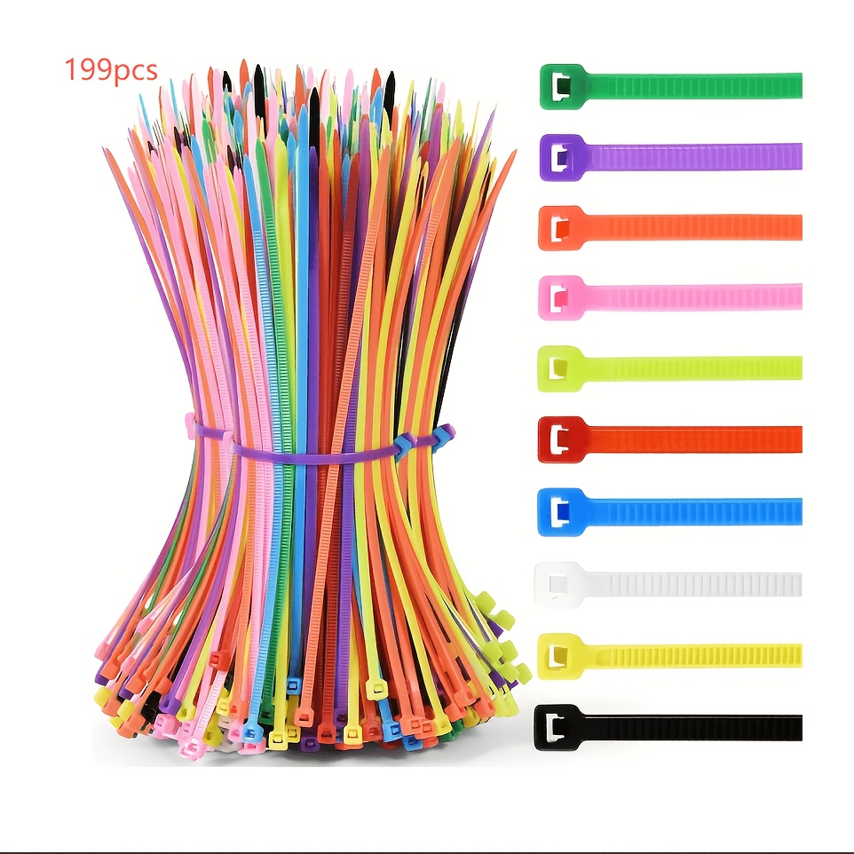 TEMU 199pcs Colored Nylon Cable Ties, Ideal For Securing Cables In Home, Garden, Garage, And Workshop. Durable Nylon Straps, Self-locking Cable Ties,