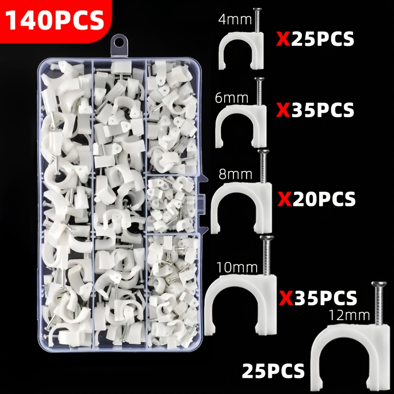 Image of 80-140pcs Cable Clips, 4/6/8/10/12 Combinations, Suitable For Home And Office Cable Management, Cable Storage, And Wire Storage