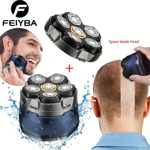 feiyba draagbare elektrische tondeuse met 6 roterende roestvrijstalen mesjes & extra mes - usb-gevoed, lange batterijduur, 36v, 18650 serie oplaadbaar, ideaal voor thuis, reizen - perfect cadeau voor papa, tondeuse voor mannen, reisverzorging