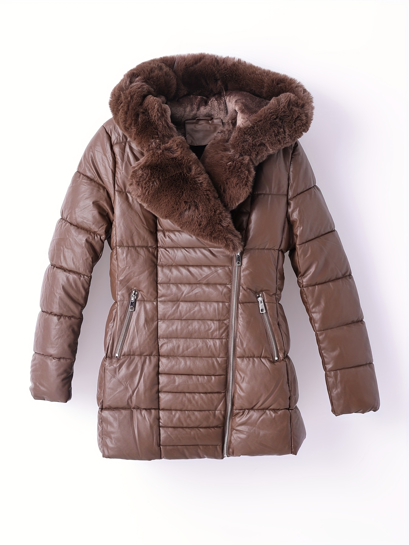 Elegante dames winterjas met faux fur capuchon - Lange mouwen