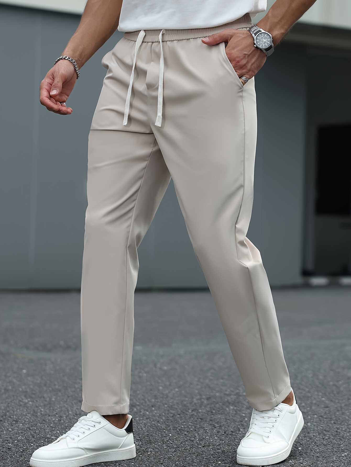 Men'S Solid Color Casual Slim Fit Tapered Pants