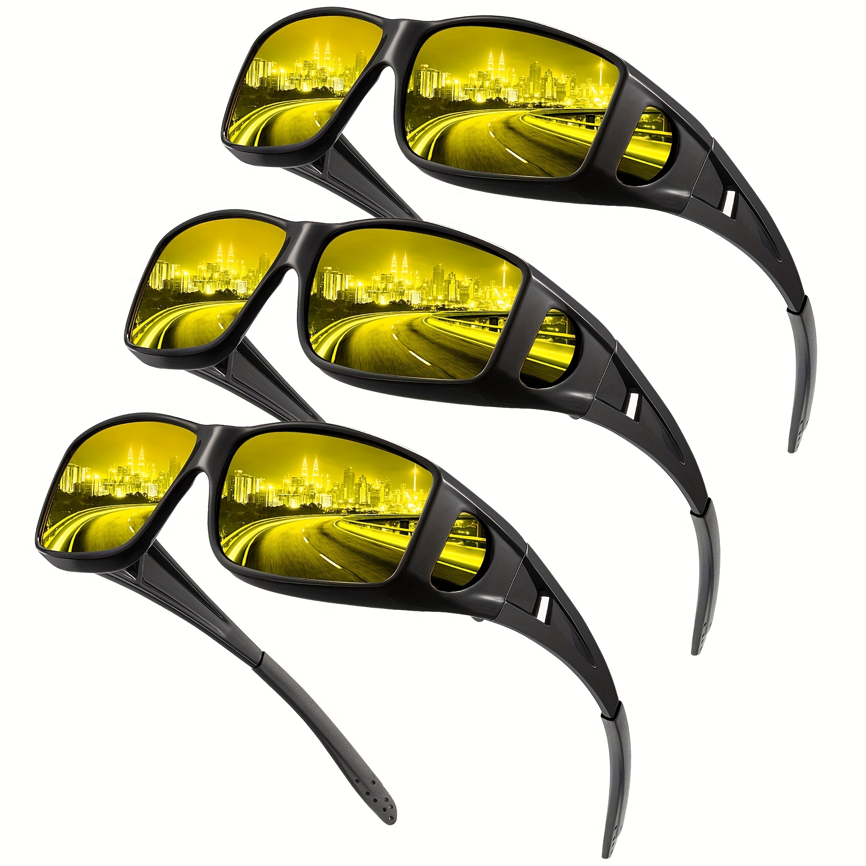 TEMU 3 Pairs - Men's Women's Night Glasses For Day And Night -special Fashion Glasses Fits Over Glasses - Clear , Comfortable Wear -stylish Polarized