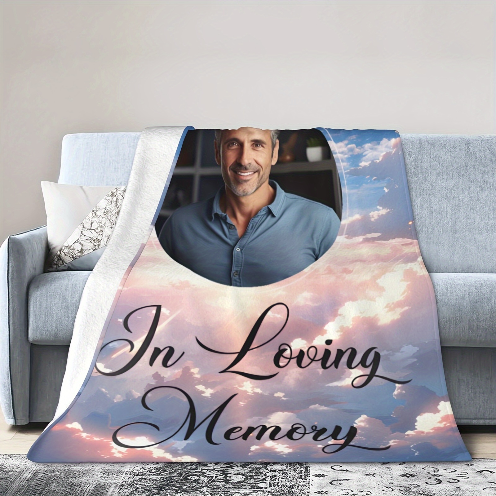 

Custom Memorial Blanket With Pictures Words For Loss Of Dad Mom Son Daughter Pet Personalized Sympathy Flannel Throw Blanket Grief Remembrance Gift, Gifts