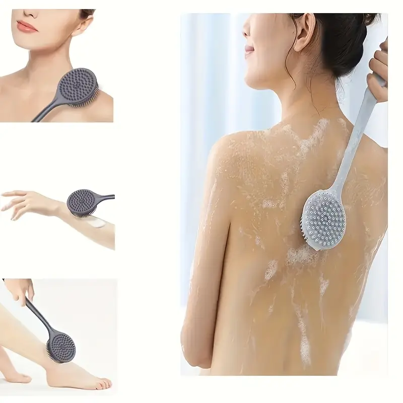 1pc ergonomic long handle silicone bath brush with soft non irritating bristles deep cleansing gentle massage sterile easy to clean enhances soap gel suitable for all light beige types durable bath accessory bath accessories shower accessory easytoclean design essential Product details 5