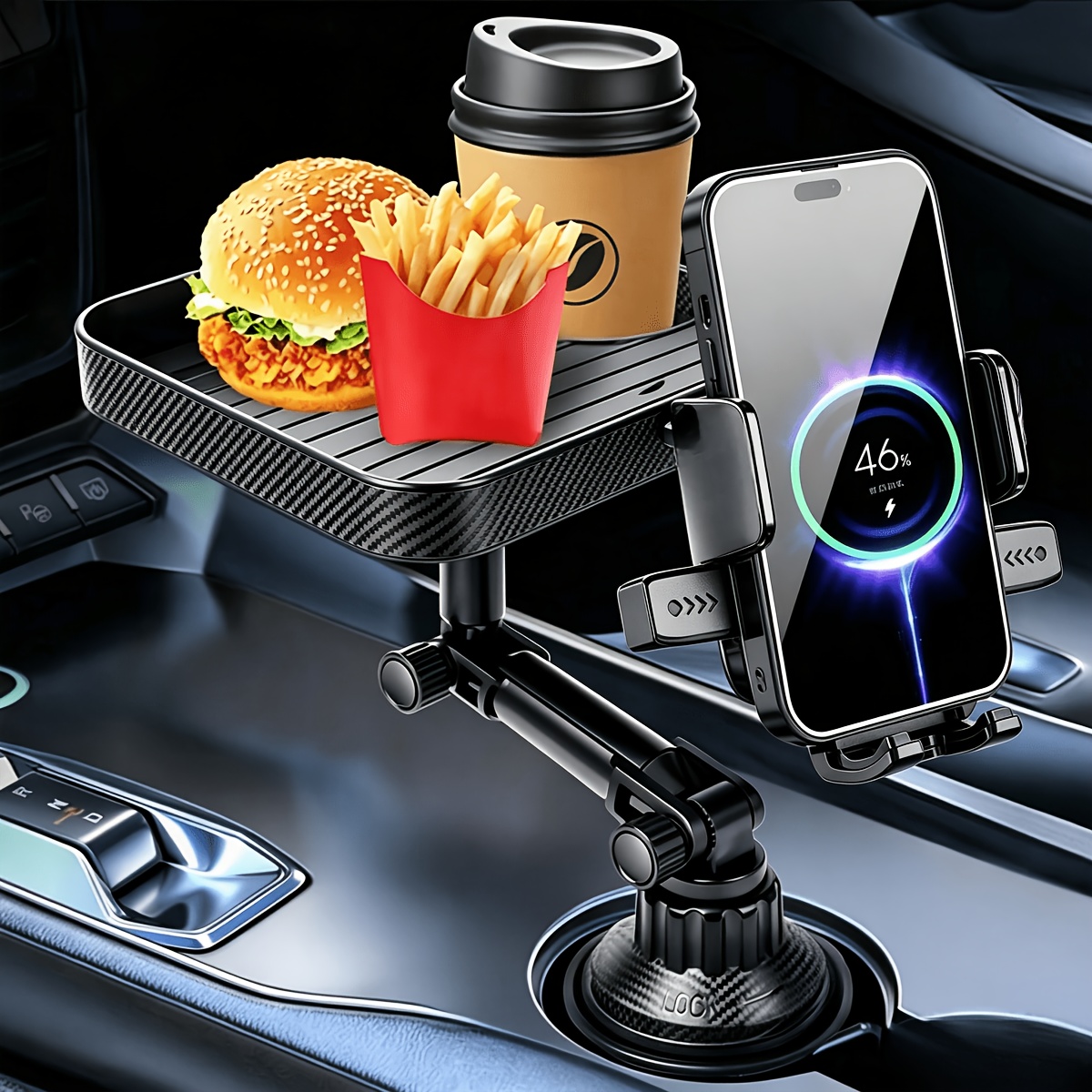 TEMU Car Cup Holder Extender, Multi-functional Cup Holder Tray Phone Mount With Adjustable Bracket