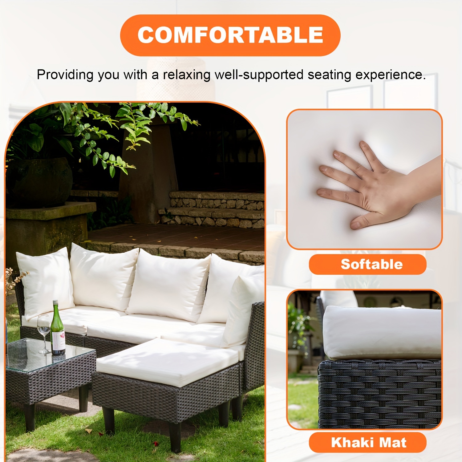 Patio Furniture Set on sale, 5 Pieces All-weather Rattan