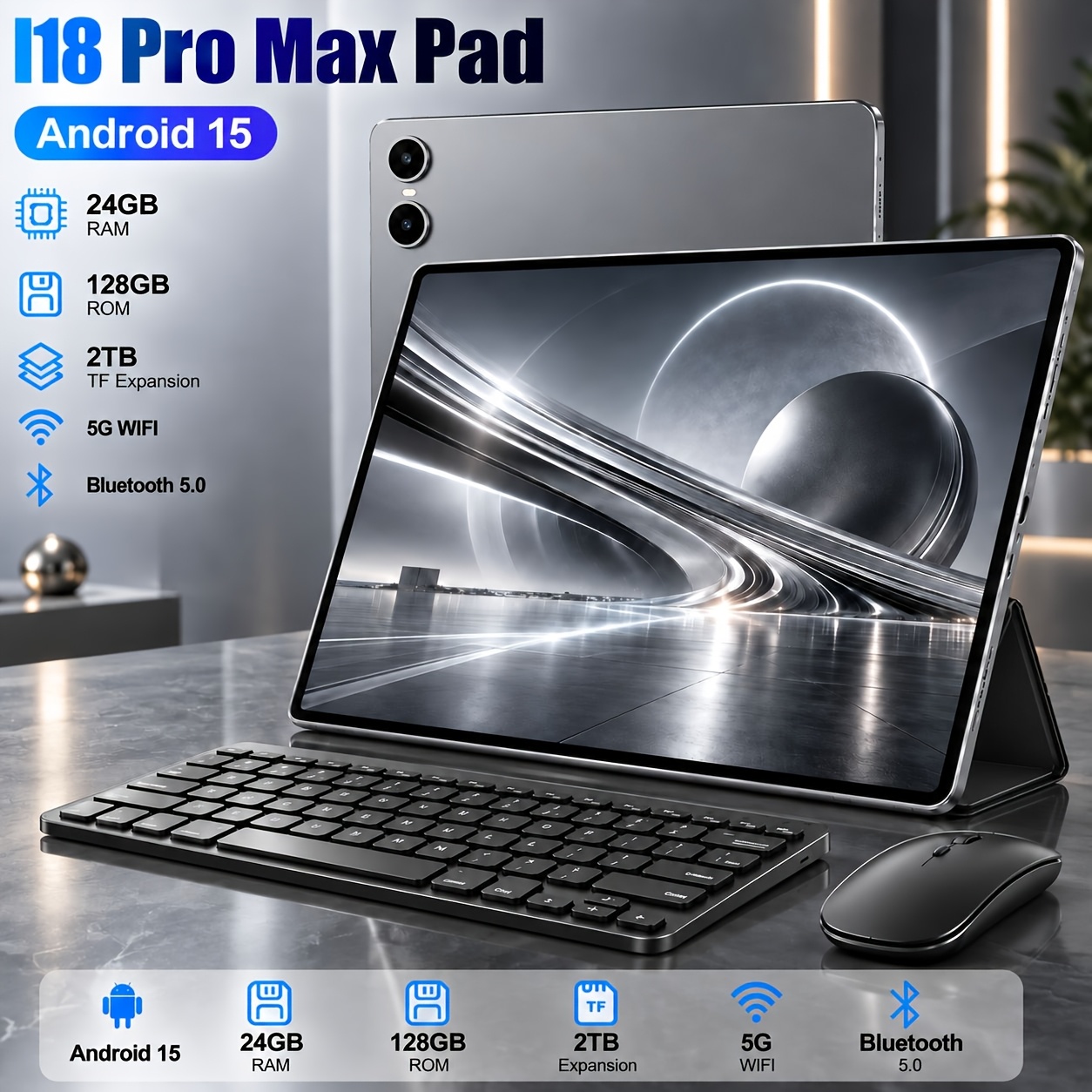 BRAND 2026 Tablet Android 15 - Ecrã de 10.1 polegadas, 24GB+128GB de Armazenamento