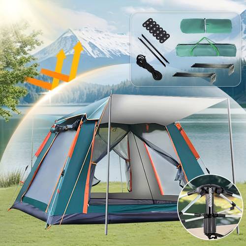 6 person automatic camping tent with ventilation mesh family tent with zippered entrance carry bag stakes ropes green oval outdoor shelter for camping hiking holidays tents for camping holiday campsite design reinforced holiday campers