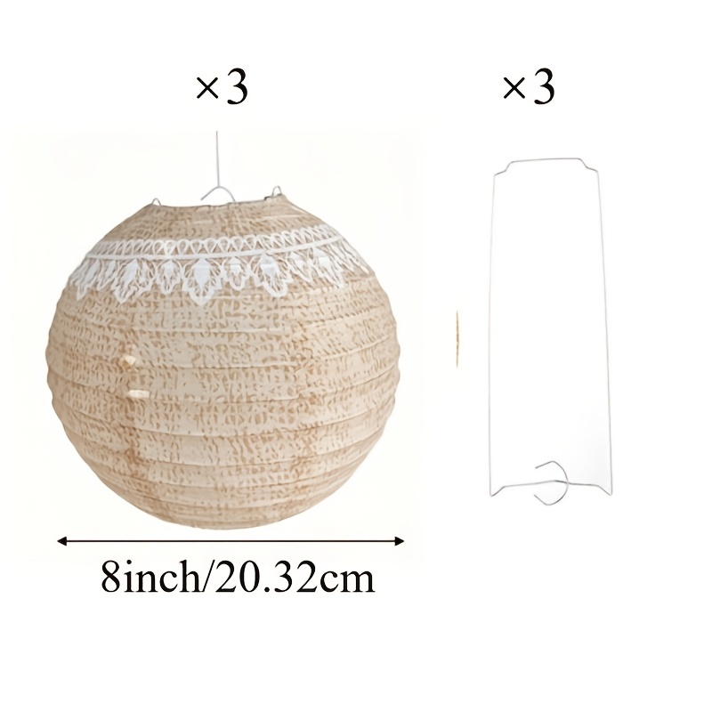 3pcs Beige Lace Paper Lanterns Vintage Distressed Printed Hanging Decor For Birthday Party Anniversary Romantic Atmosphere
