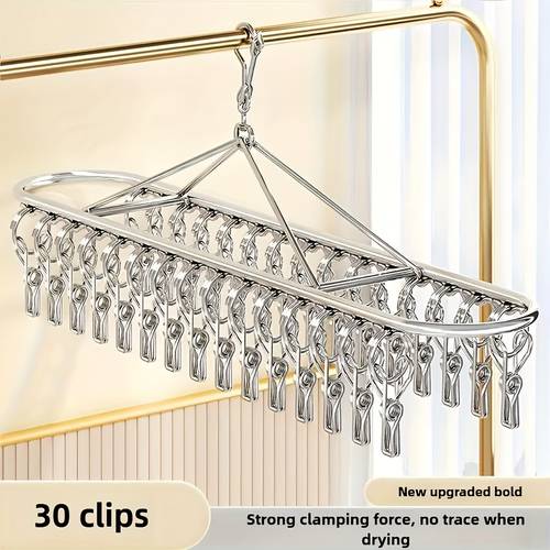 a windproof and non slip balcony clothes drying rack designed to featuring 30 clips suitable for apartments and durable and rust resistant ideal for socks towels and garments high quality metal