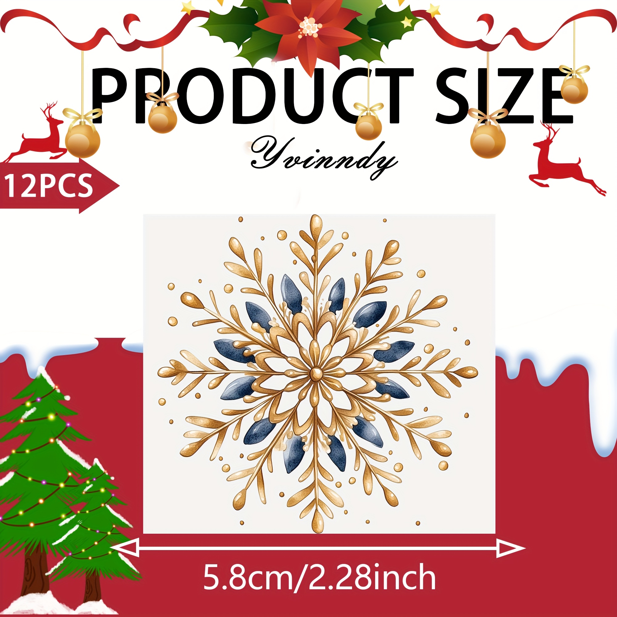 TEMU 12pcs Winter-themed Gem Snowflake Uv Transfer Paper Collection - Waterproof Vinyl Transfer Sheets Suitable For Cups, Bottles, And Laptops