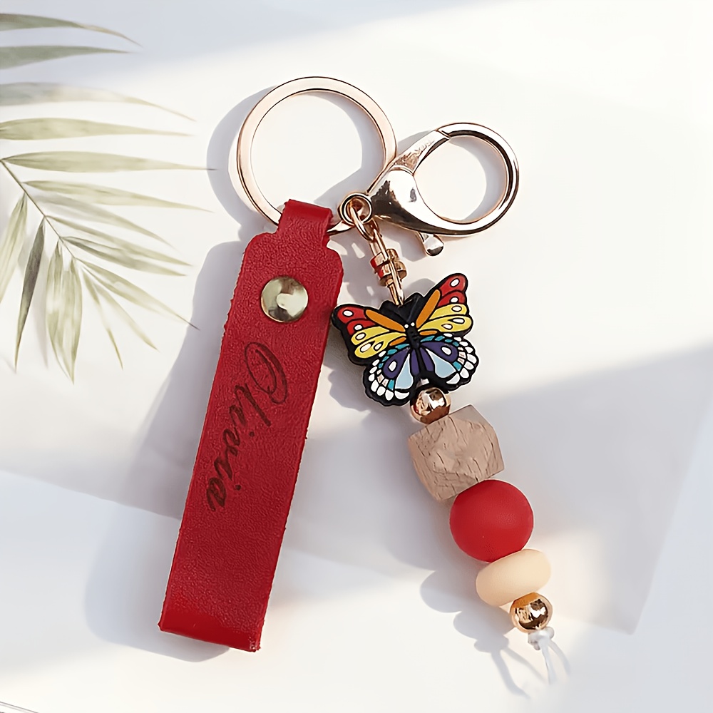 TEMU Portachiavi personalizzato con a , 1 pezzo �� Portachiavi con cordino da appendere inciso personalizzato con ciondolo a perlina, Grazioso appendi