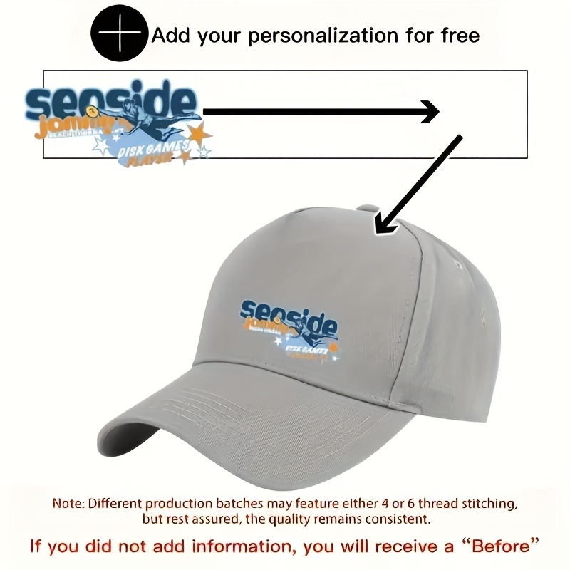 

Customizable Cotton Baseball Cap - Personalize With Your , Breathable & For , Christmas Gifts
