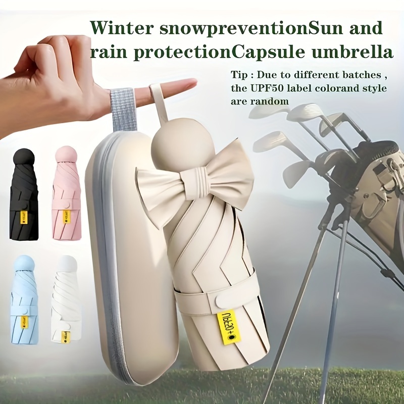 

Mini Solid Colour Folding Umbrella With Capsule Container Set, Casual Durable Compact Umbrella For Men's & Women's Outdoor Activities