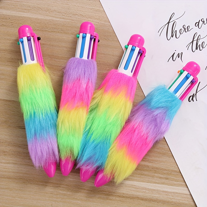 

1 Pc Personalized Fluffy Rainbow Ballpoint Pen, Plastic Medium Point Retractable Stick Pen, Multicolor Inking For Notetaking And Study, Ideal For Students And Graduation Keepsake - Age 14+