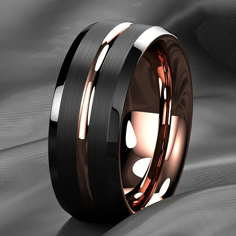 

1pc Elegant Brushed Rose Stainless Steel Mens Ring - Durable Wedding Band For Him, Stylish Engagement Accessory