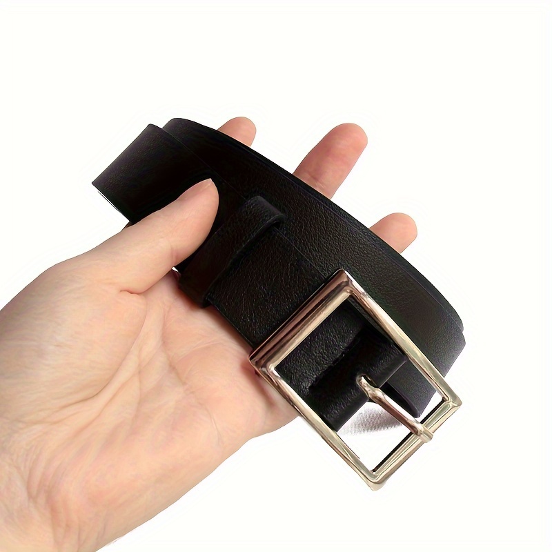 E-shop 1 Stück Damen Slim Fit PU-Gürtel mit Metallischer Quadrat-Schnalle - Schwarzer Y2K Modegürtel für Jeans, Hosen & Kleider, Casual & Bürokleidung,